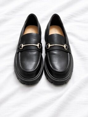 Esprit Black Chunky Lug Sole Loafers Platform Horsebit Size 8.5